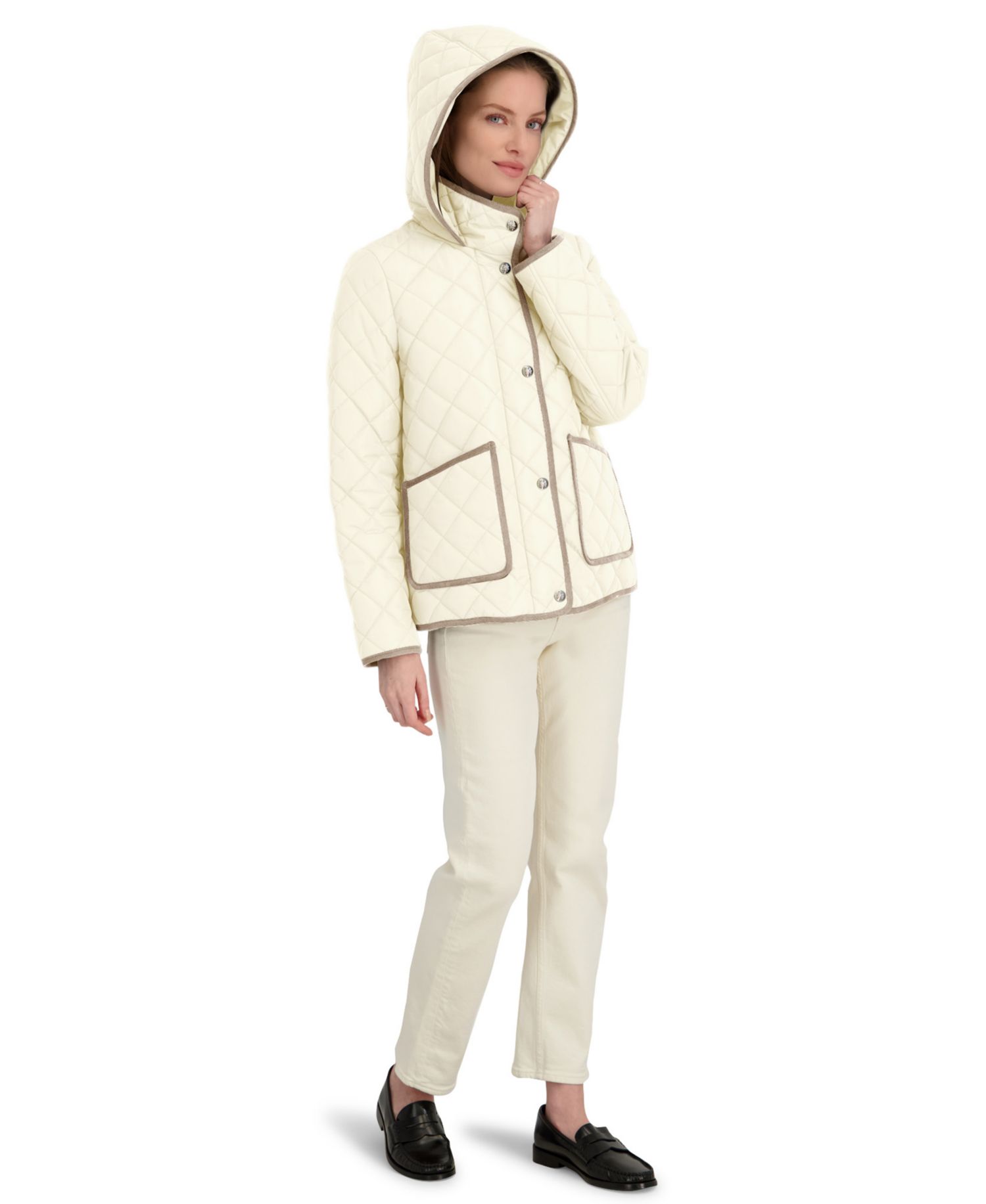 Women's Hooded Cordouroy Trim Quilted Coat