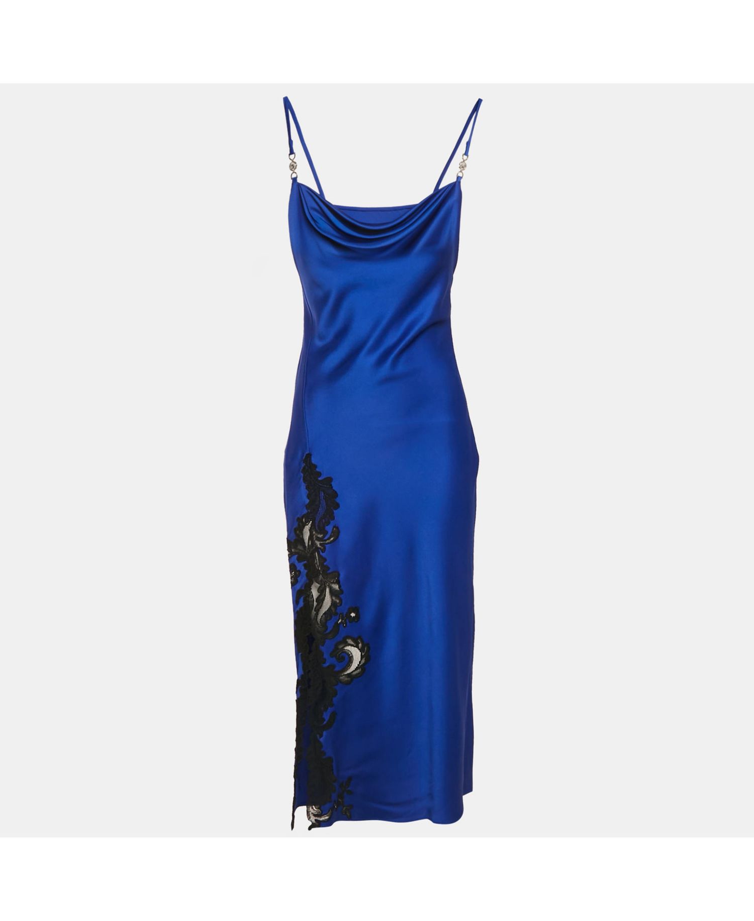 Women's Barocco Lace Satin Silk Cowl Neck Slip Dress