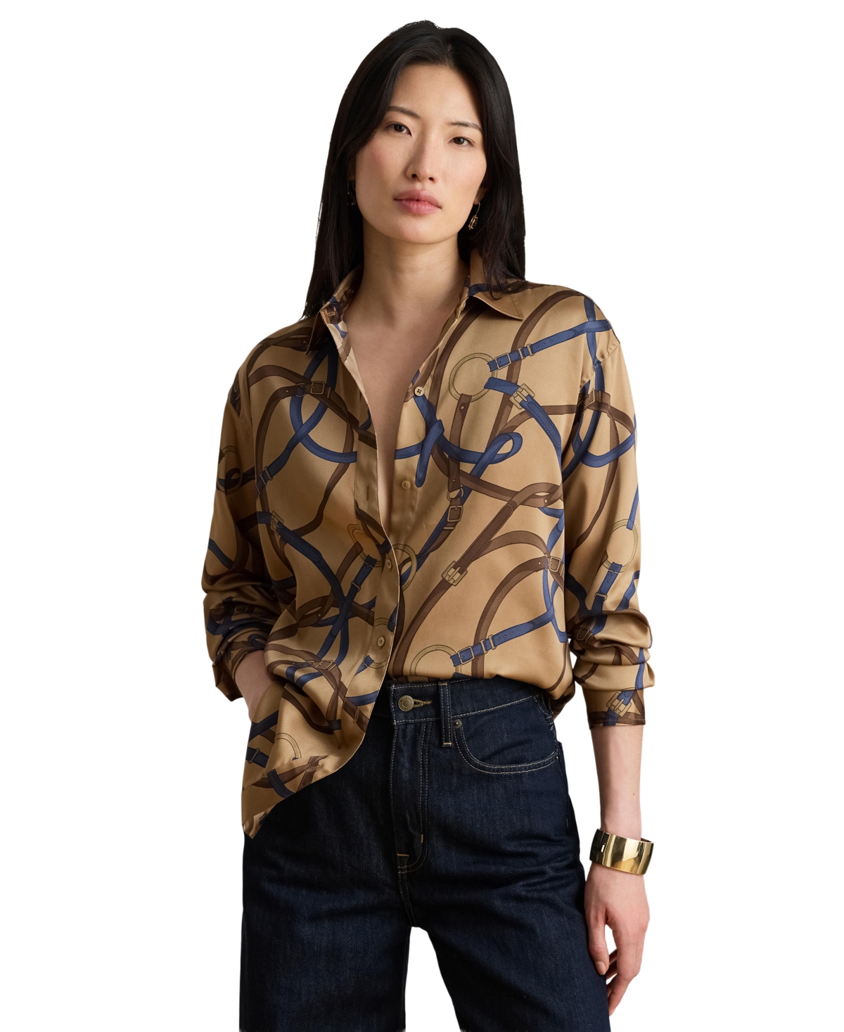 Lauren Ralph Women's Belting Print Collared Shirt
