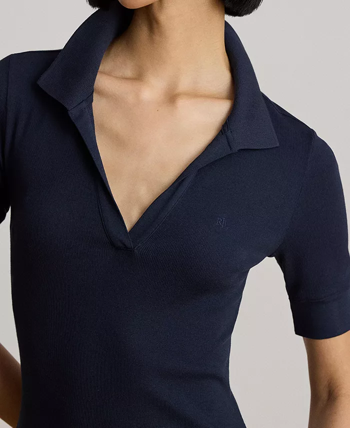 Women's Rib Knit Collared Dress - thumbnail 7
