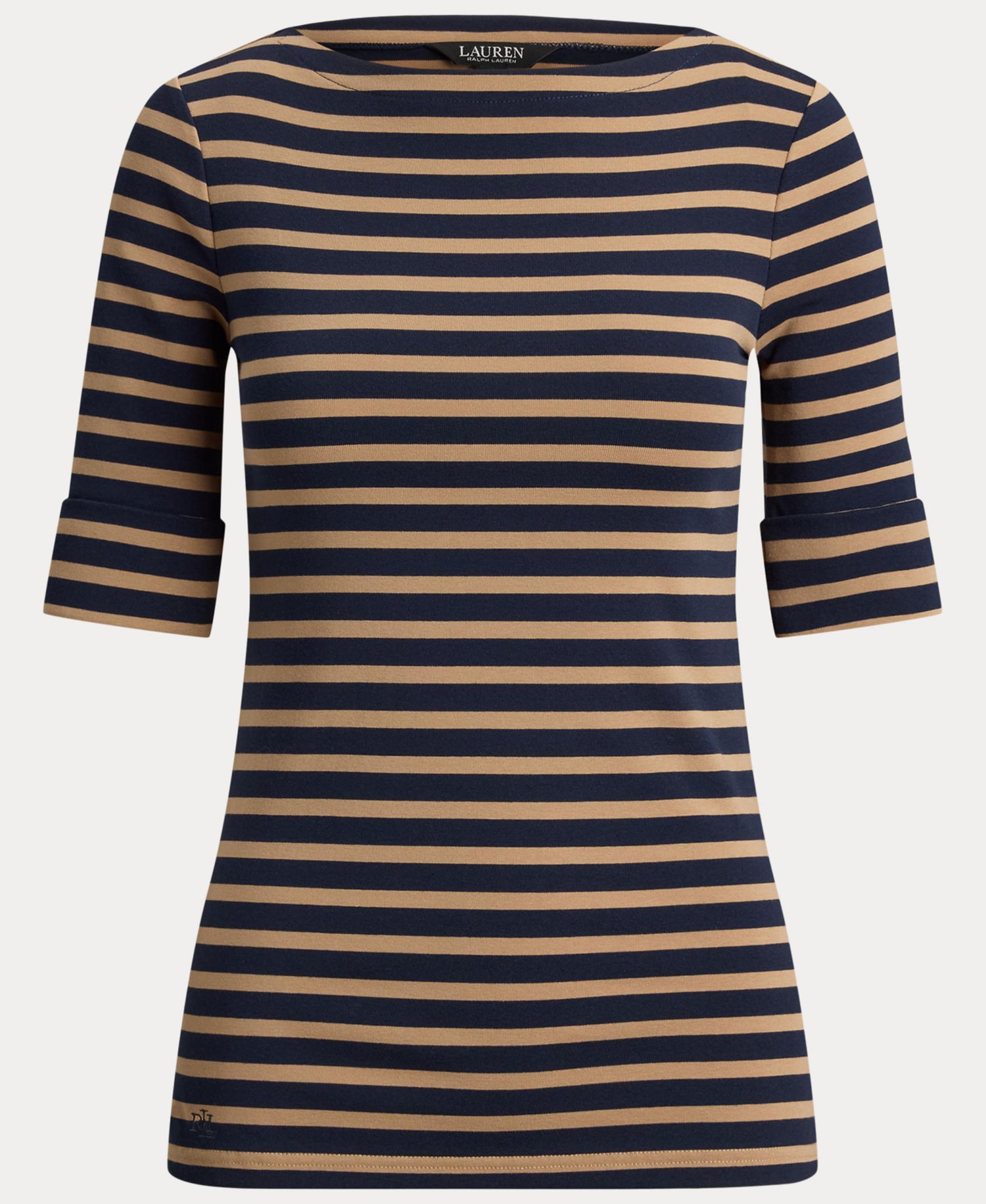 Petite Striped Stretch Cotton Boat Neck Top