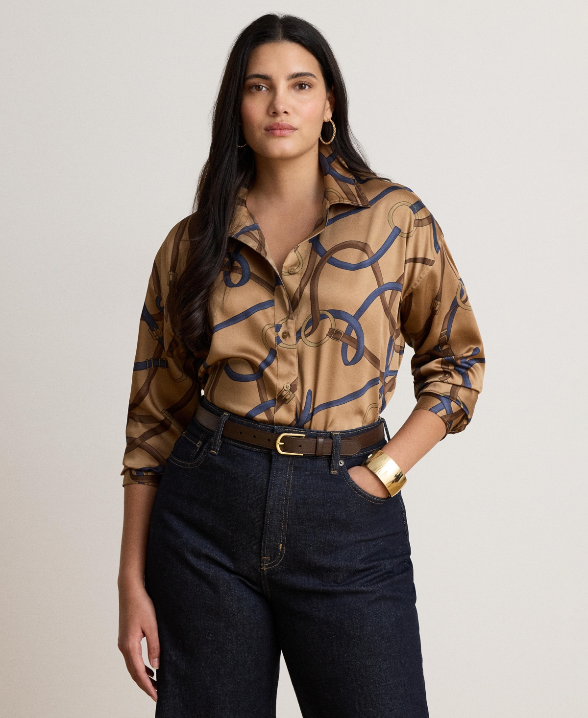 Lauren Ralph Women's Belting Print Collared Shirt