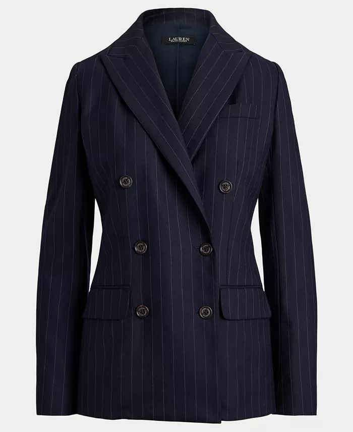 Women's Pinstripe Double-Breasted Twill Blazer - thumbnail 7