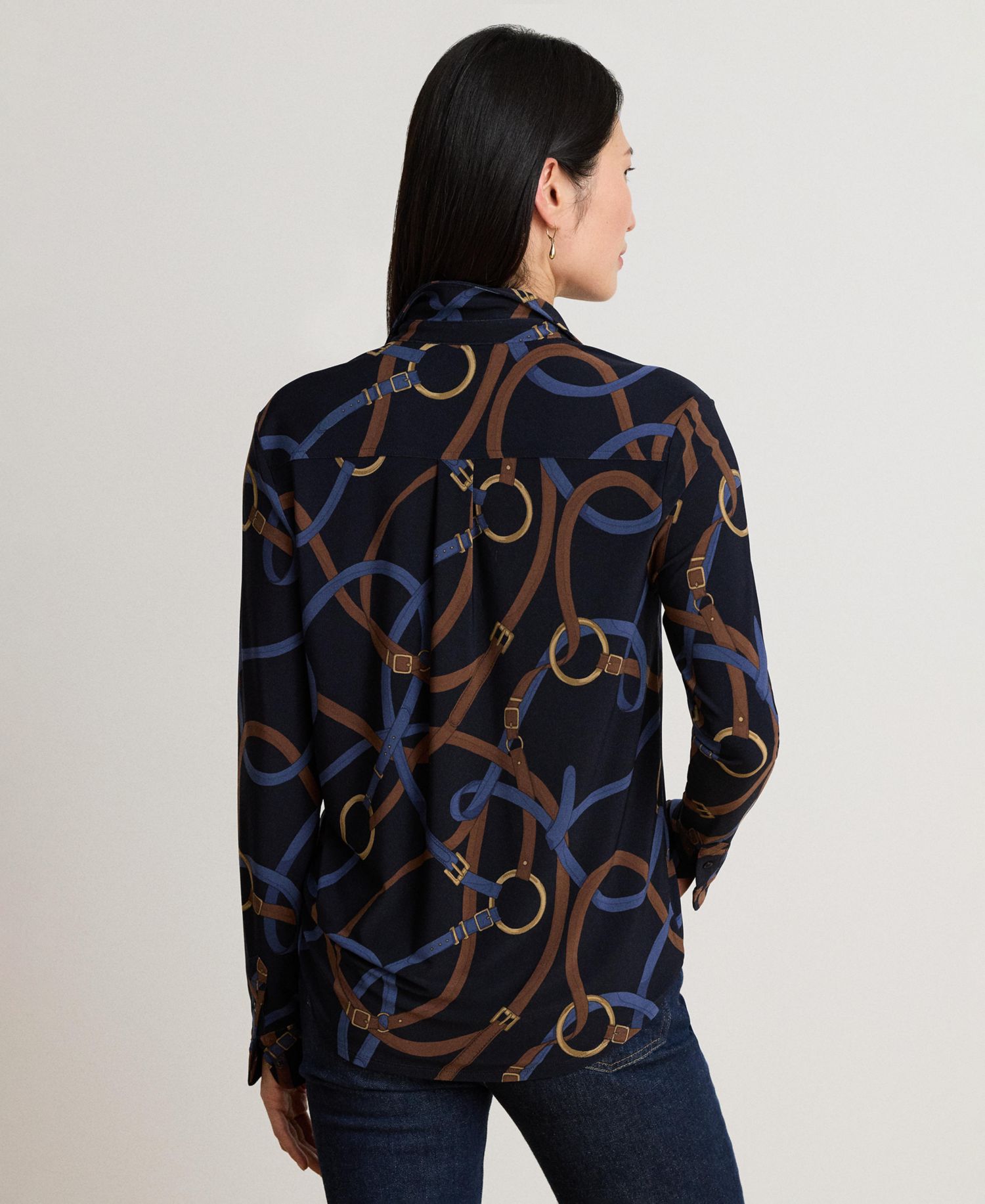 Women's Belting-Print Stretch Jersey Shirt