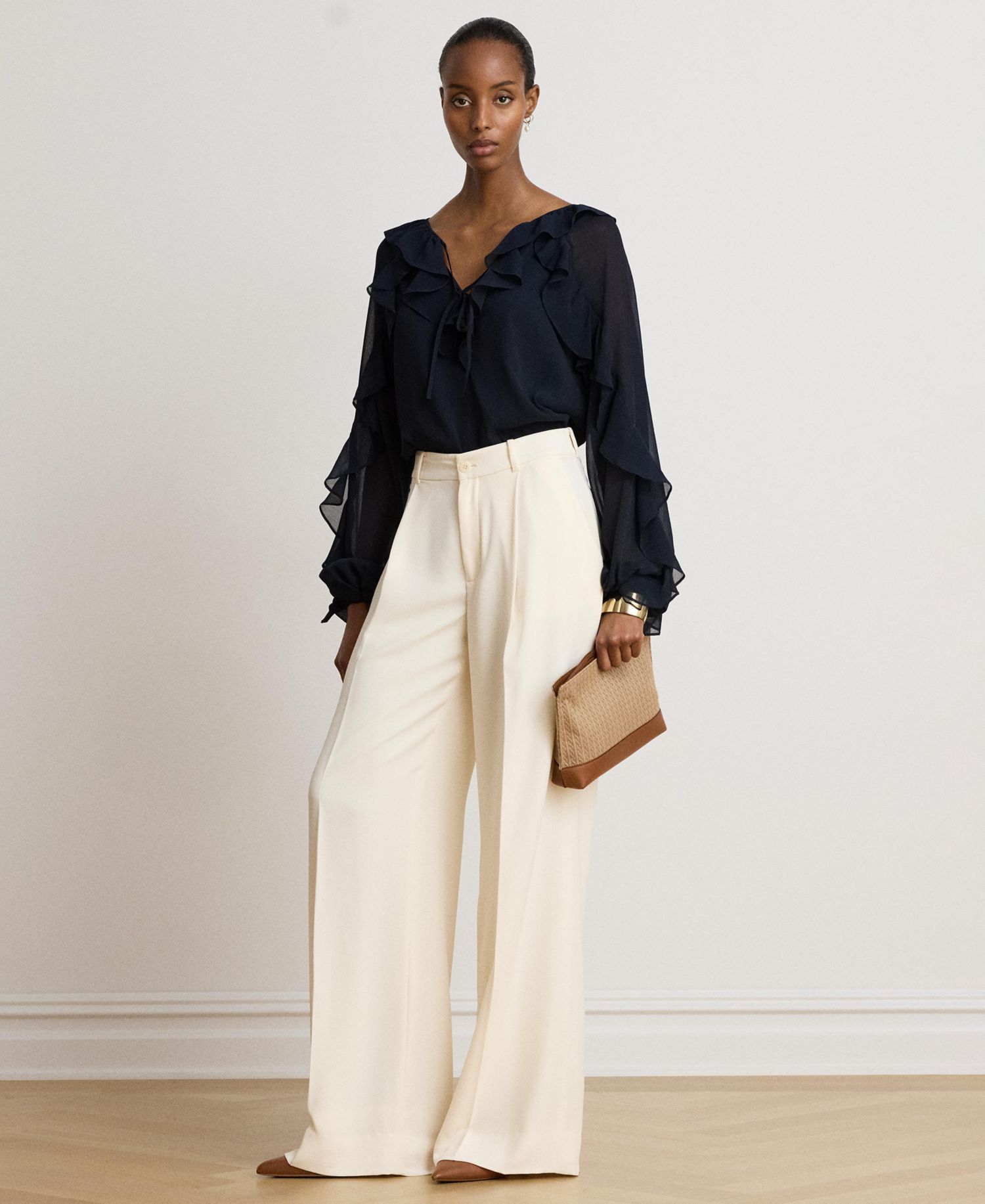 Women's Ruffle-Trim Crinkle Georgette Blouse
