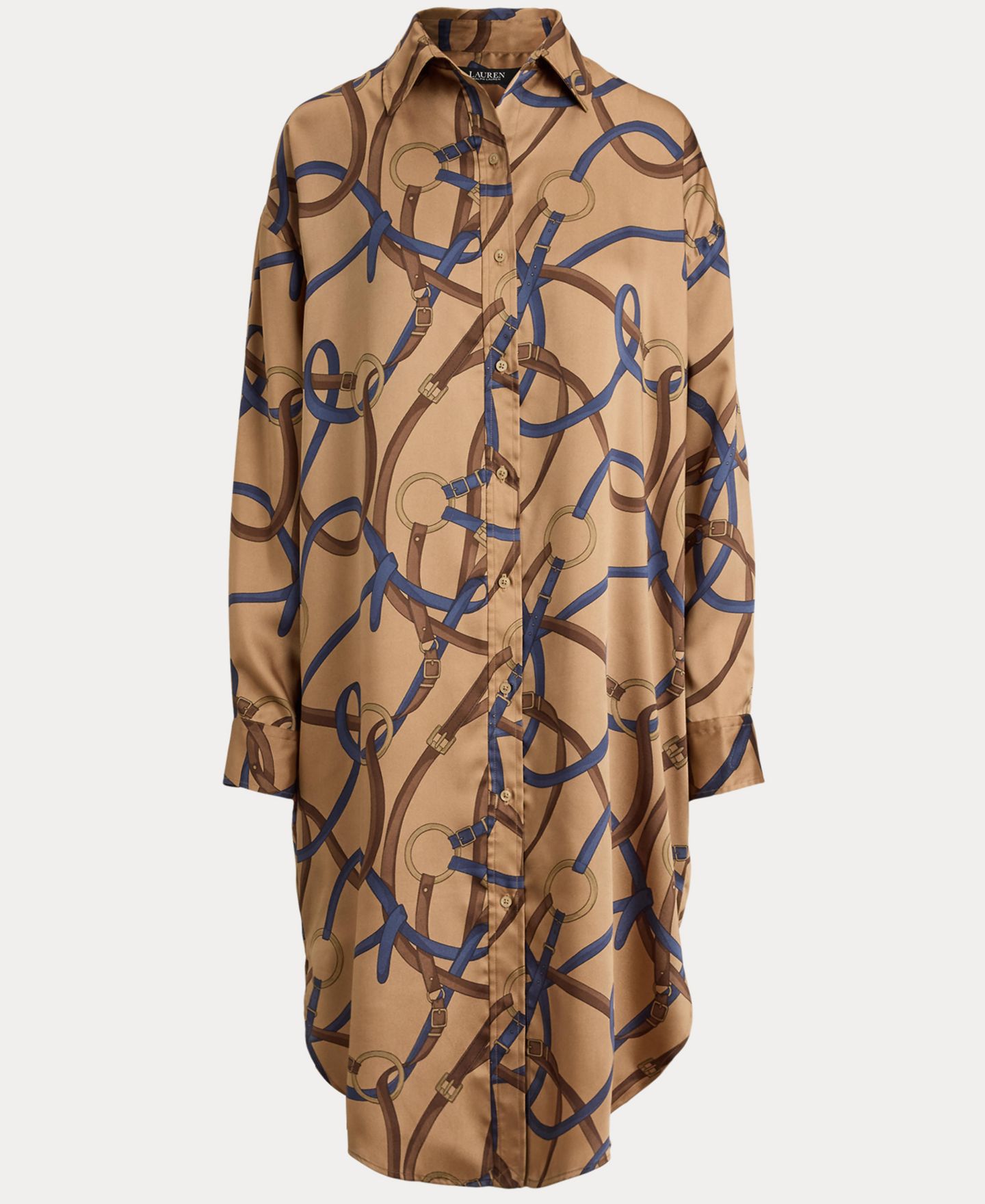 Женское платье Lauren Ralph Lauren Belting Print Collared Midi, цвет: Верблюжий разноцветный — фото 6