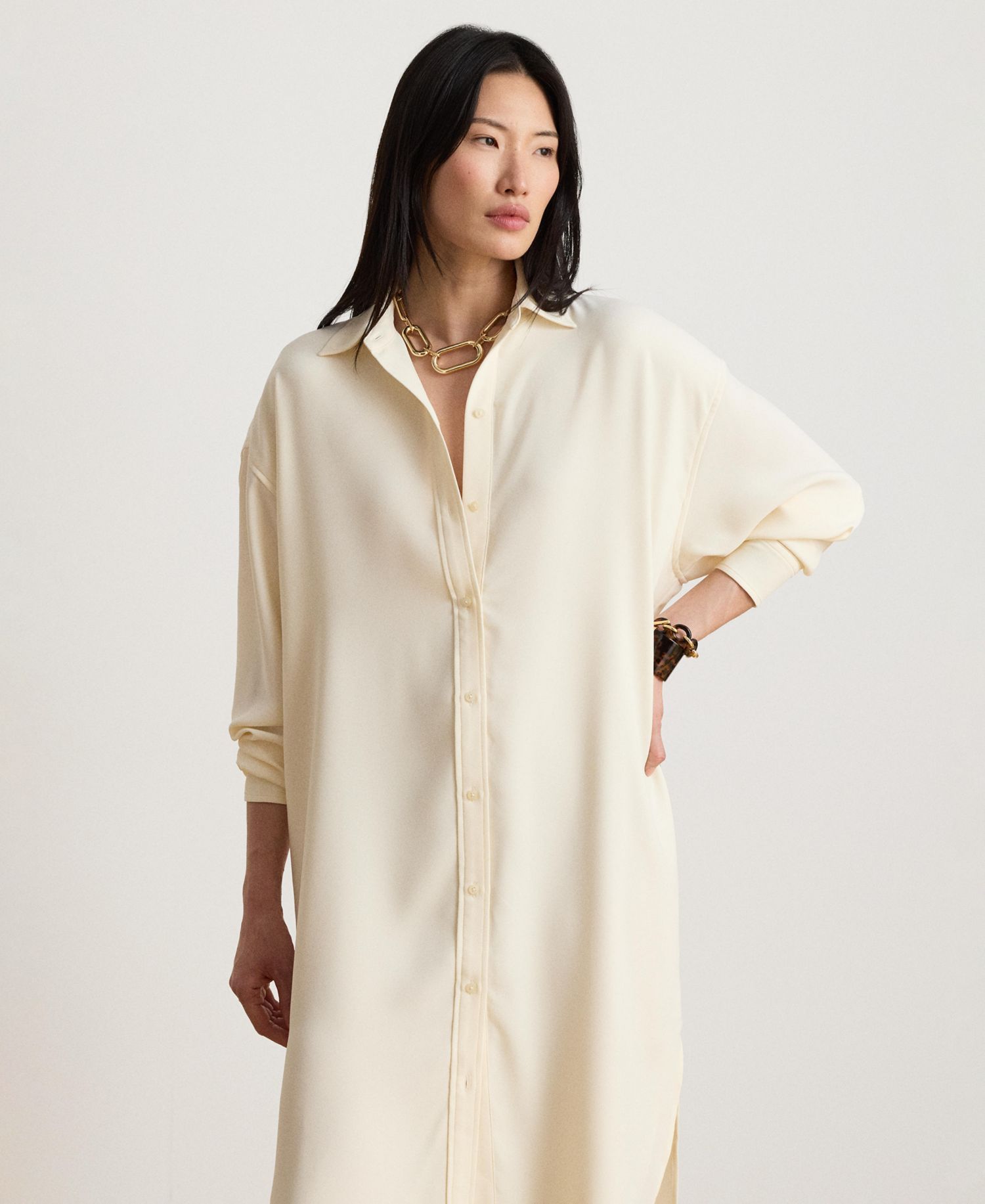 Women's Double Faced Georgette Midi Shirt-Dress
