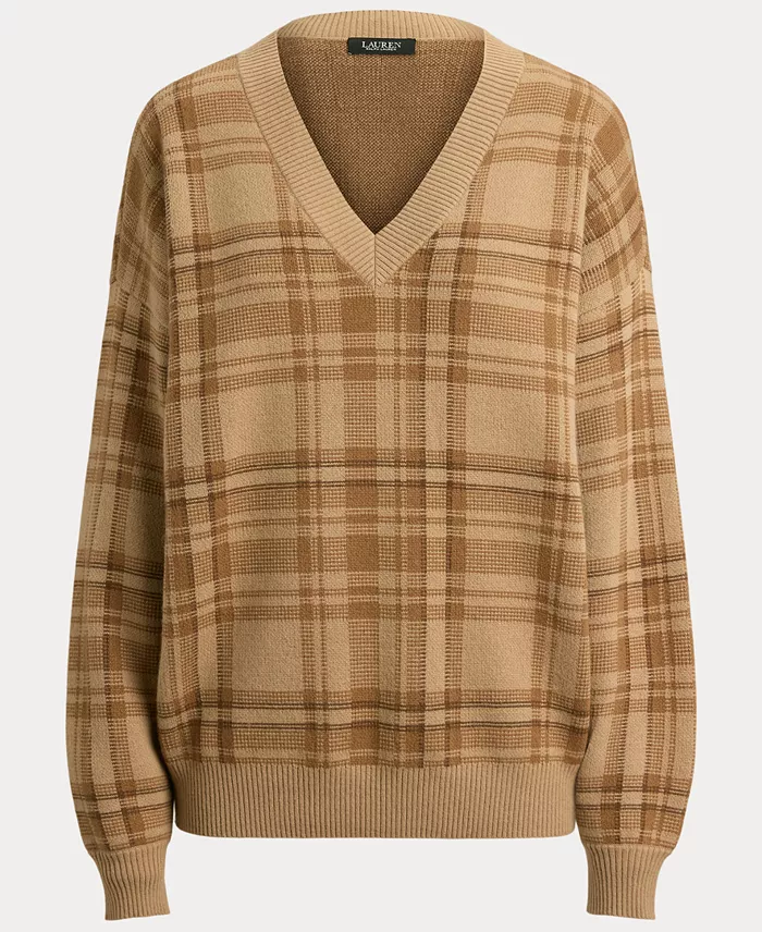 Women's Plaid V-Neck Sweater - thumbnail 8