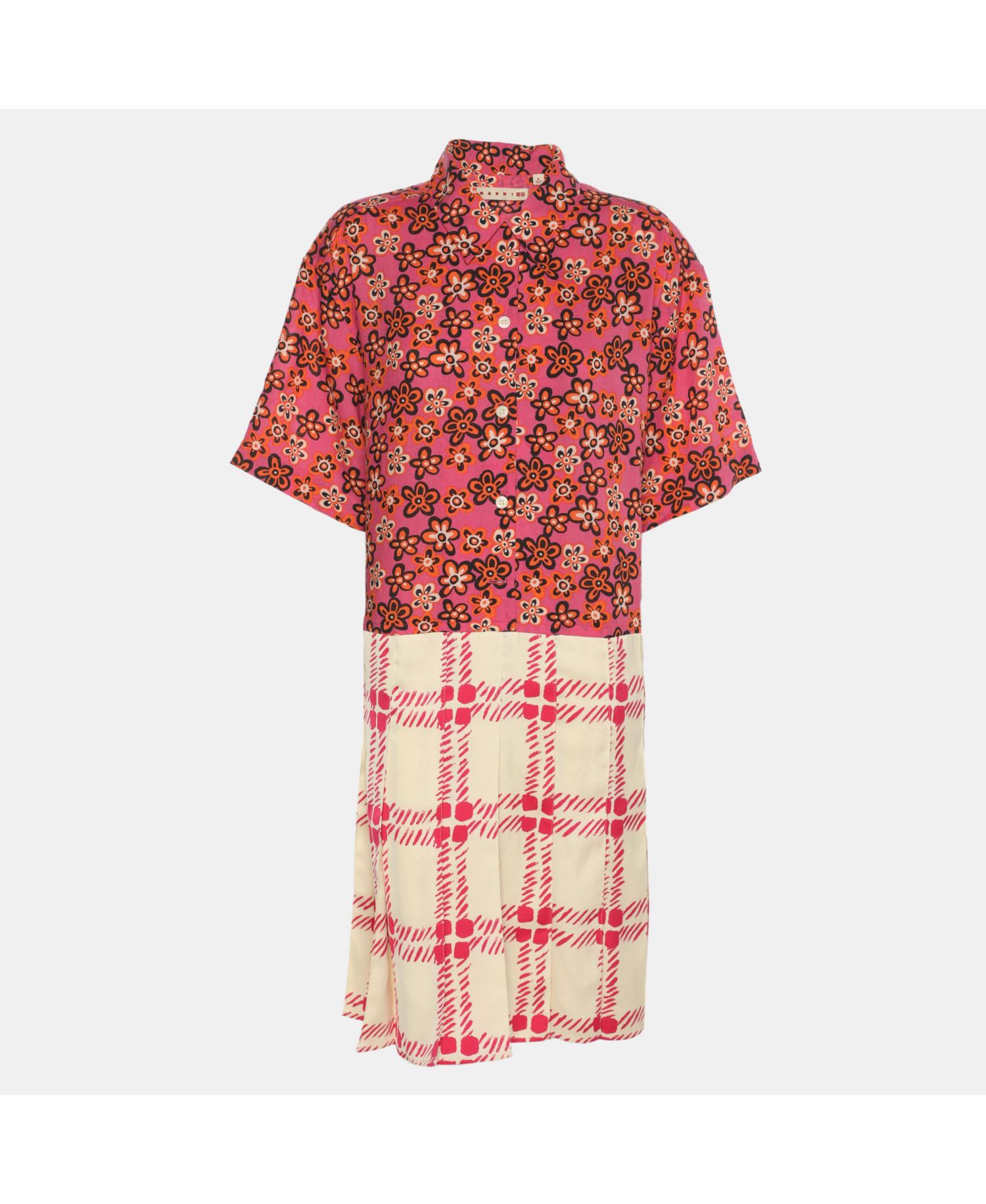Women's Multicolor Lyocell And Linen Pleated Mini Dress