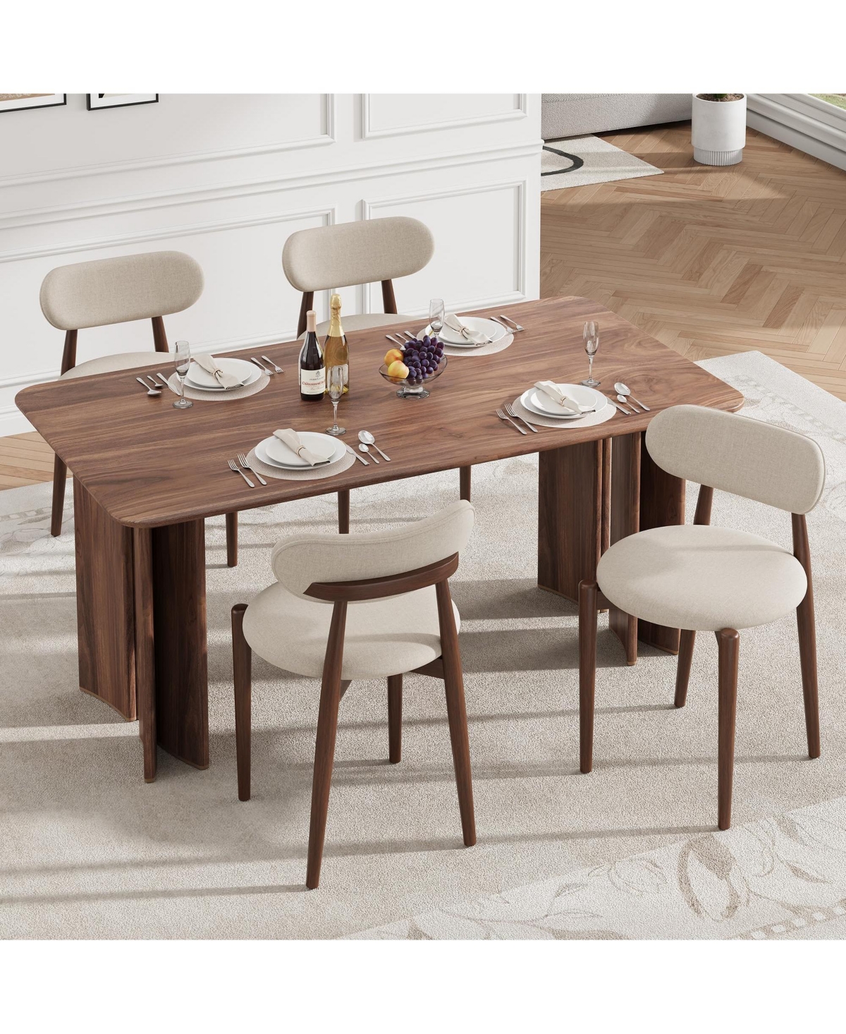 gaomon Wooden Dining Chairs Set of 6 - Modern Fabric Upholstered Kitchen with Wood Legs, Farmhouse Side for Room Vanity