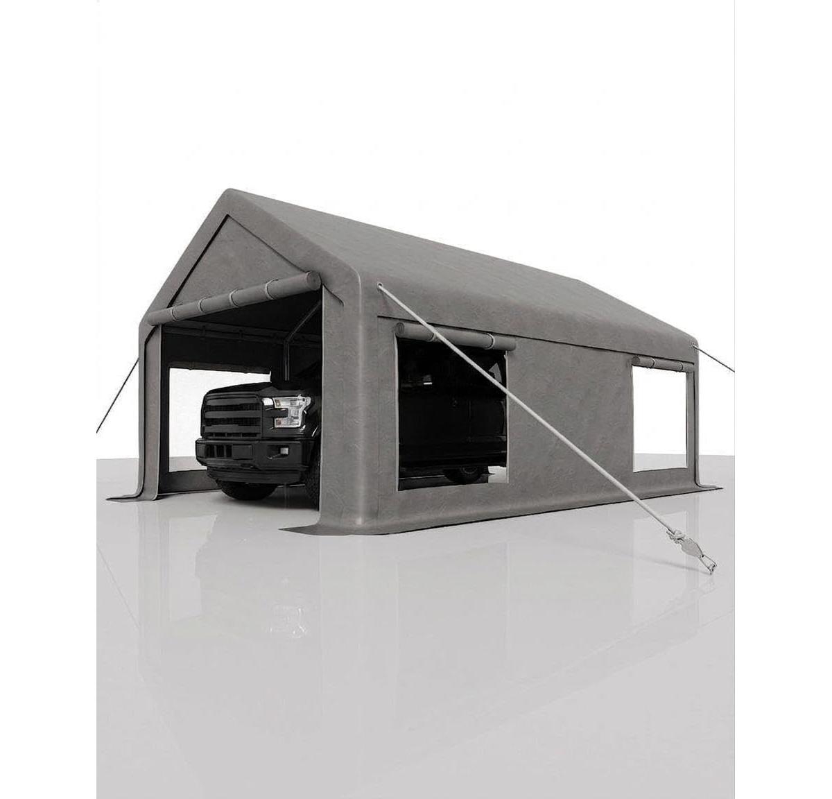 gaomon Heavy Duty Carport, Portable Garage with Roll-Up Windows, Removable Sidewalls and Doors - Grey