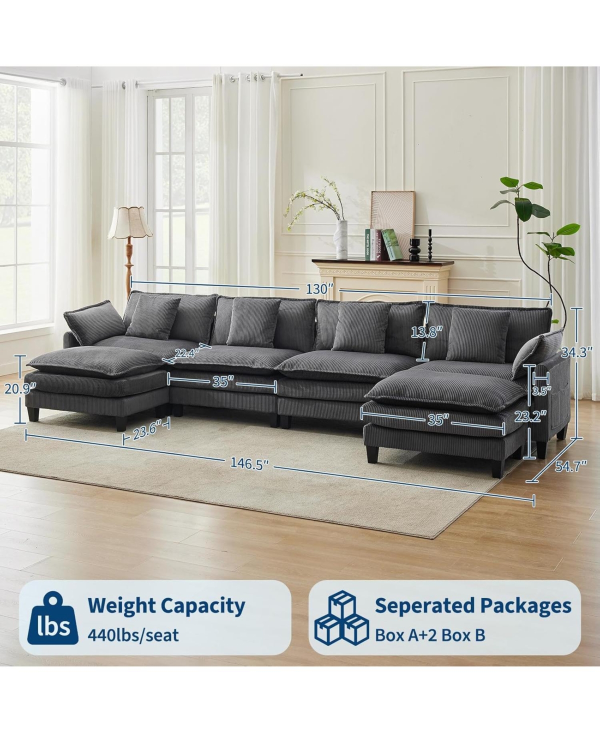 gaomon Modular Sectional Sofa, U Shaped Couch Set for Living Room, 4-Seater Comfy Cloud Couches with 2 Ottoman, Diy Combination