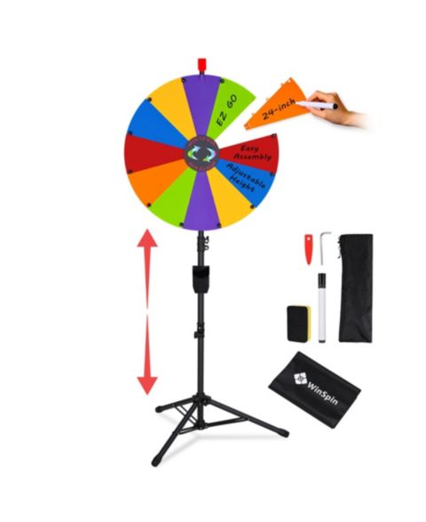 Детские игрушки WinSpin 24" DIY Modular Prize Wheel 12 Slots with Floor Stand Height Adjustable for Carnival Spinner Game Events School, цвет: Natrual