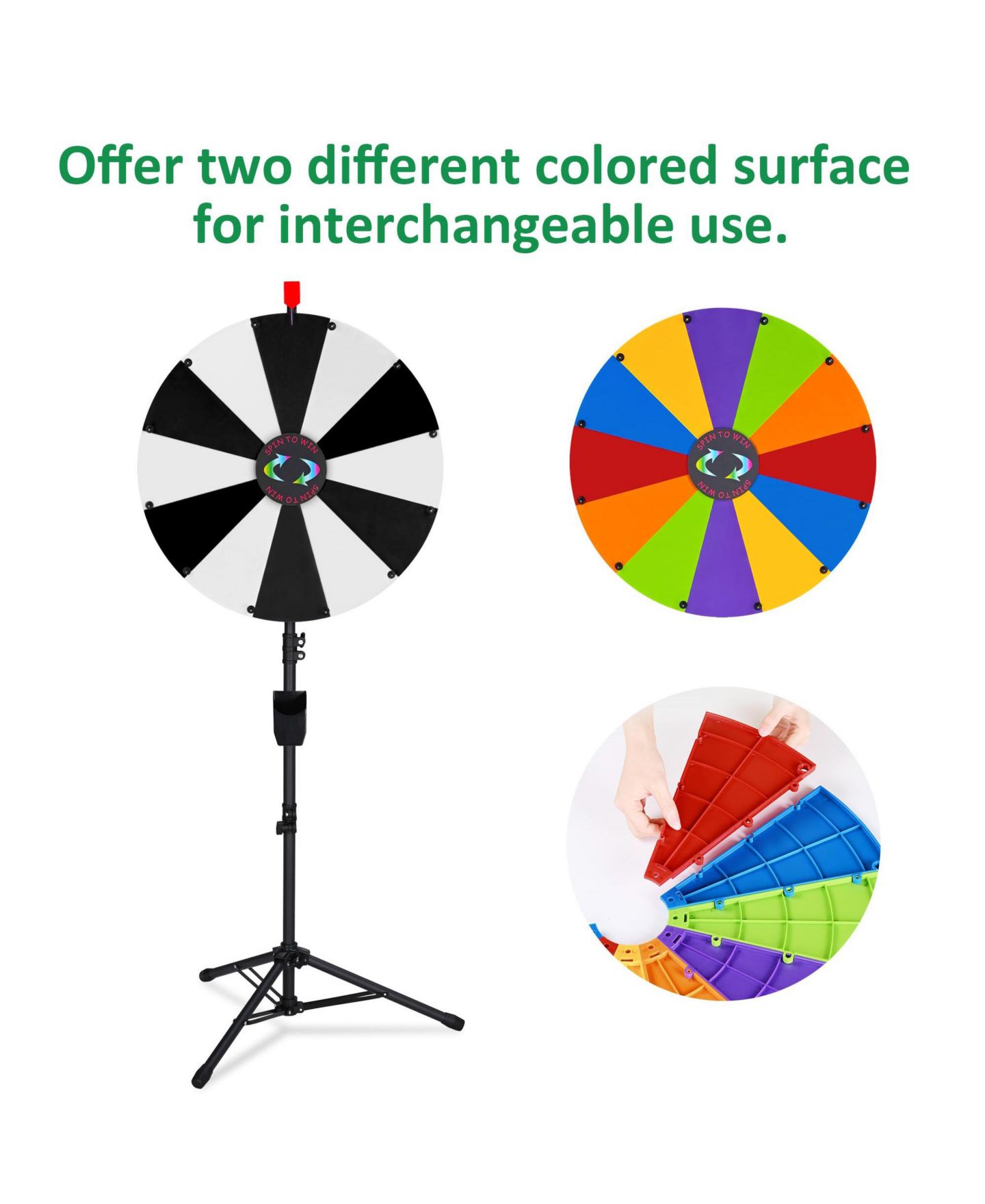 Детская игрушка WinSpin 24" Display Prize Wheel Black and White DIY Tripod 12 Slot Modular Custom Spinning Wheel for Pop Up Trade Show, цвет: Natrual — фото 3
