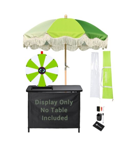 Детская игрушка WinSpin 24" Modular Prize Wheel Tabletop with Palm Springs Green Fringe Umbrella for Outdoor Pop-up Shop Craft Booth, цвет: Natrual