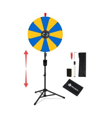 24" Display Prize Wheel Yellow and Blue DIY Floor Stand 12 Slot Modular Custom Spinning Wheel Pop Up Trade Show