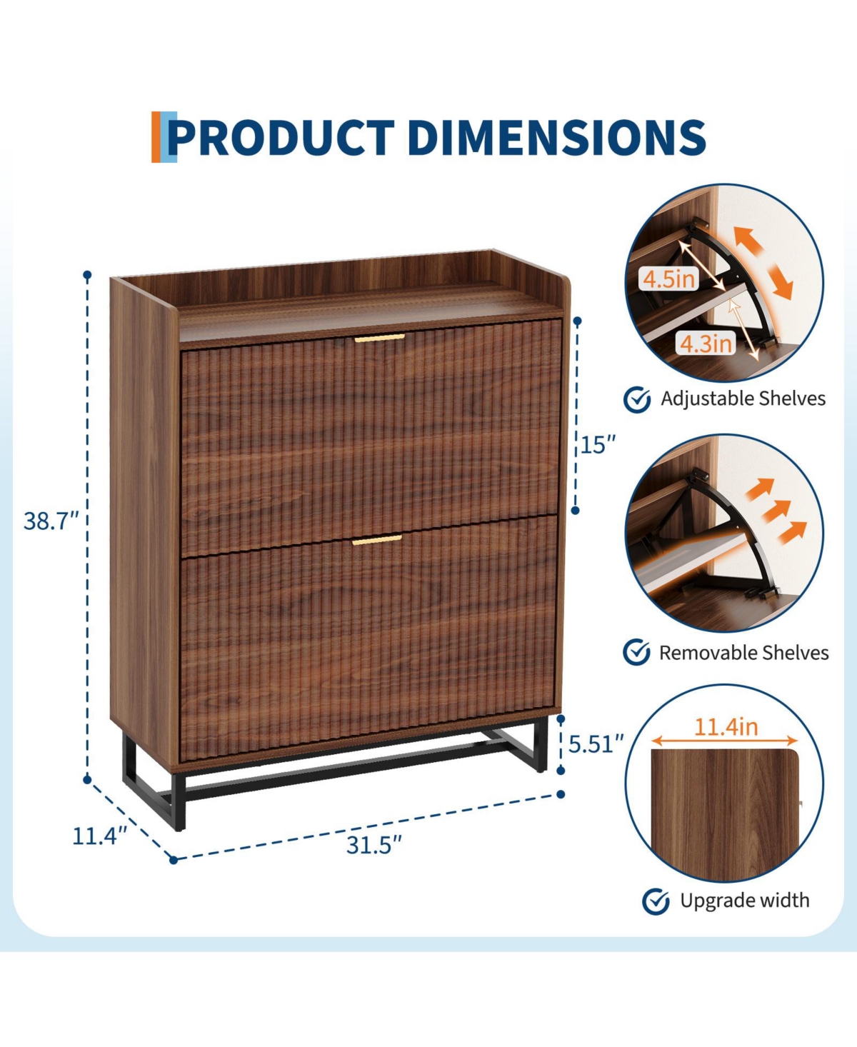 homfan Shoe Storage Cabinet with 2 Flip Drawers, Narrow Wood Hidden Fluted Shoe Rack Organizer Cabinet for Entryway
