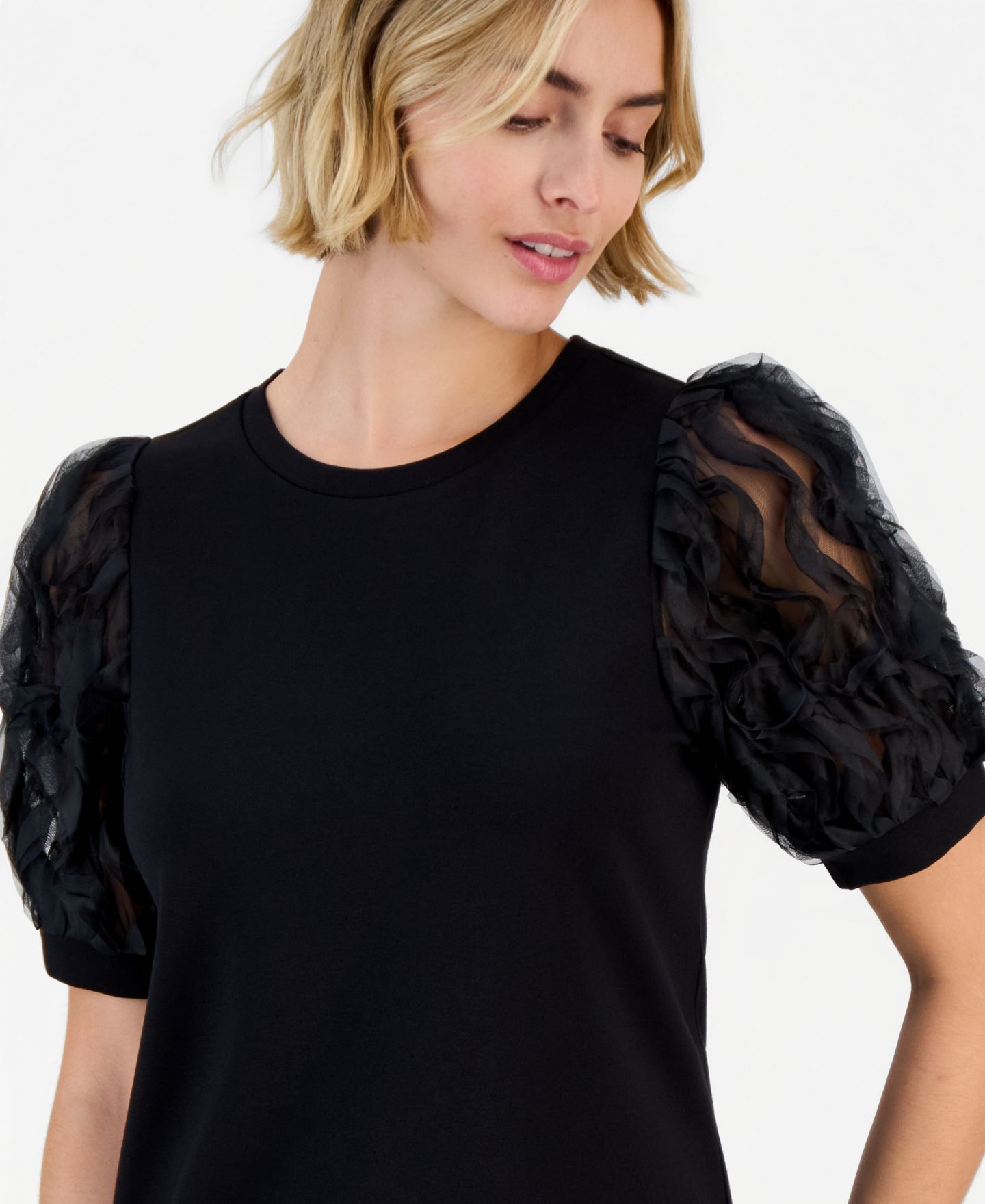 Женский топ Anne Klein Serenity Knit Puff Sleeve Crewneck, цвет: Чёрный — фото 2