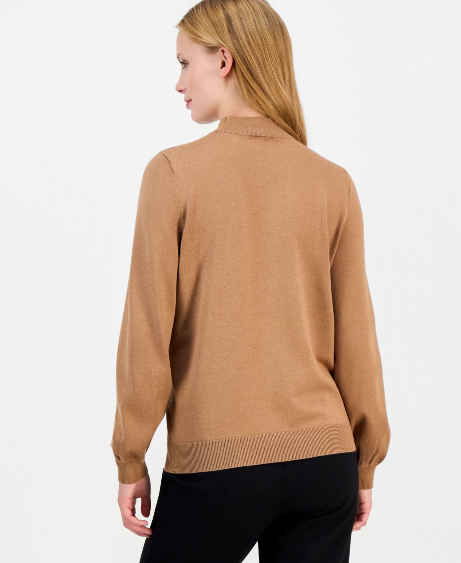 Women's Mock Neck Puff Sleeve Embellished Sweater