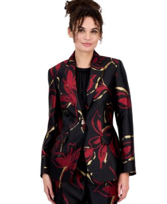 Women's Notched Collar Single-Button Jacquard Blazer