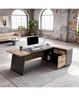 Large Office Desk Modern Computer Desk Set with Drawers and Storage Shelves