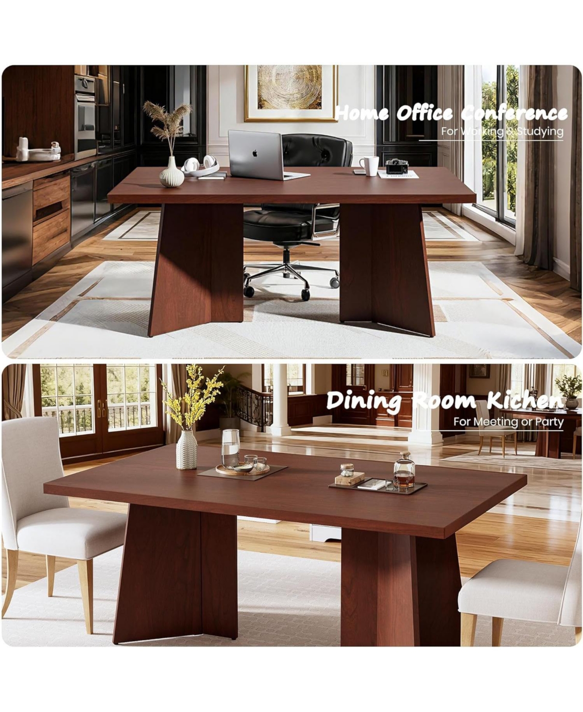 gaomon Dining Table for 6-8, Modern Long Kitchen Table with Large Top & Heavy-Duty Pedestal Legs