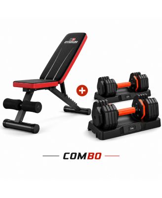 Adjustable Weight Bench and Dumbbell Set, 660 LBS Capacity, 25LB Pair (50LB Total) with Storage Box for Full Body Workout