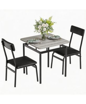 3 Piece Dining Table Set, Kitchen Table Set for 2 with 2 PU Upholstered Chair, Industrial Metal Frame Dinette Set for Small Space, Dining Room