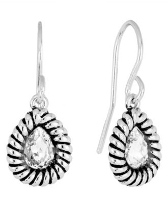 Sterling Silver Crystal Pear Rope Edge Earrings