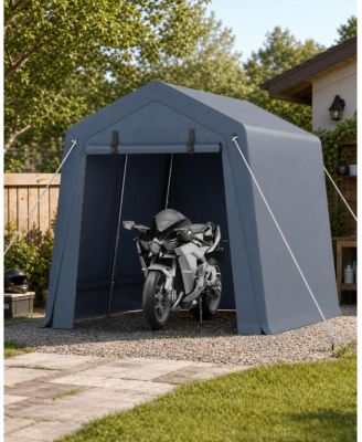 7x12ft Portable Garage Shelter – Heavy Duty Outdoor Storage Shed with Roll-Up Zipper Door and Windows for Motorcycle, Bike or Car
