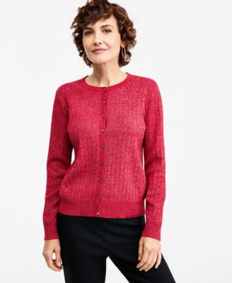 Women's Long-Sleeve Crewneck Pointelle Cardigan