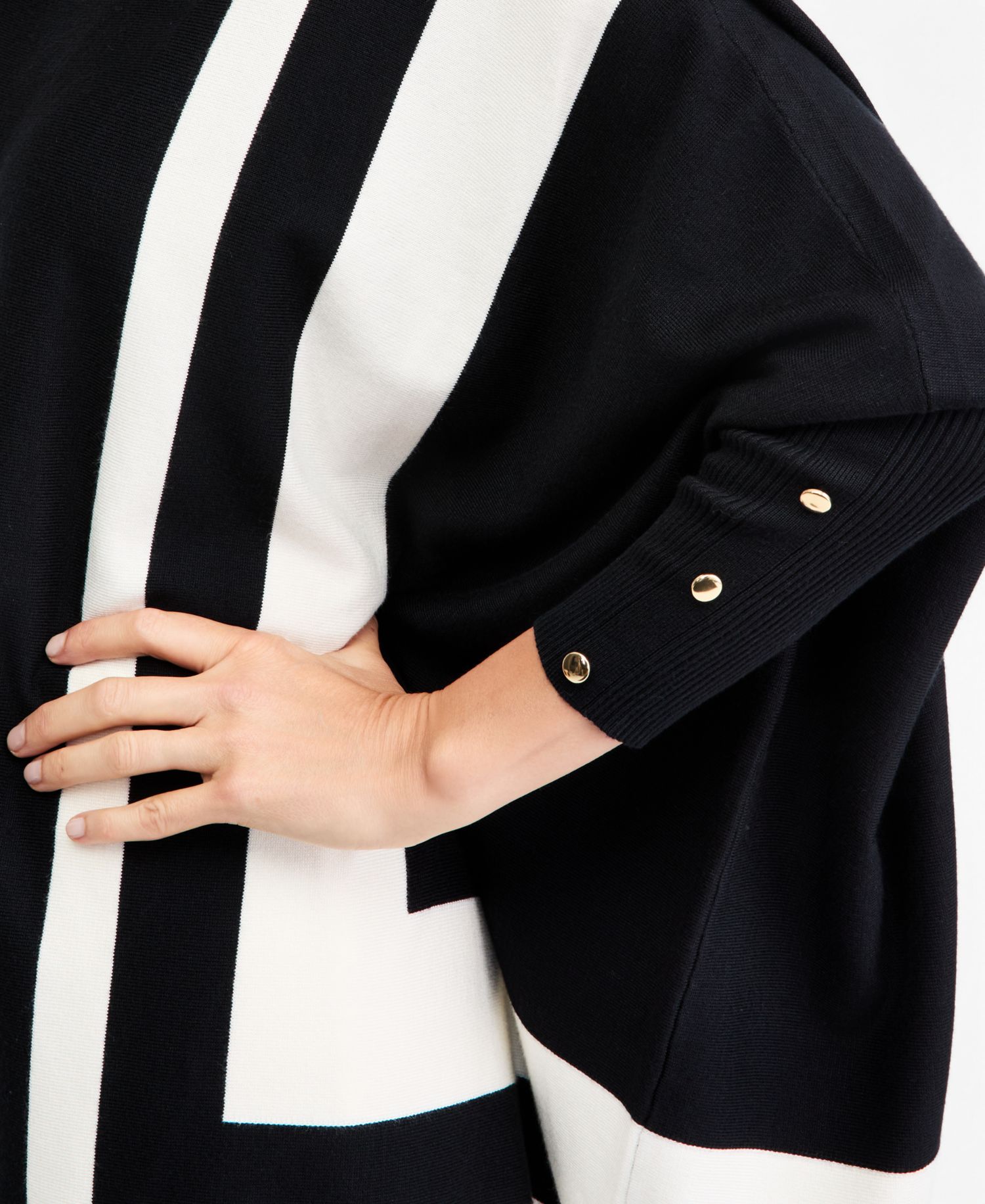 Women's Stripe Boat-Neck 3/4-Sleeve Poncho