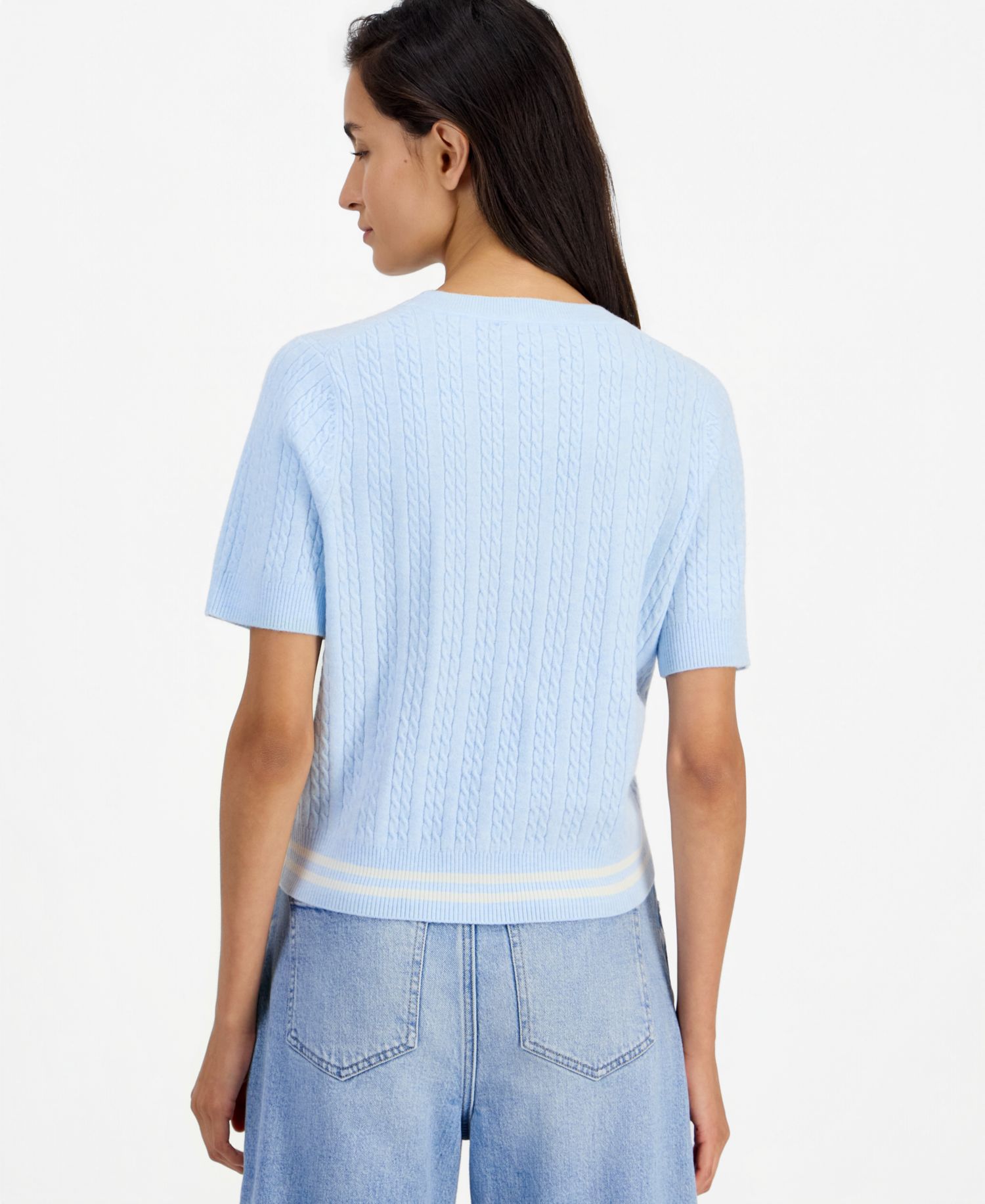 Women's Cable-Knit Short-Sleeve Crewneck Sweater