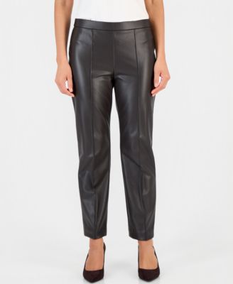 Petite Faux Leather Pull-On Pintuck Pants