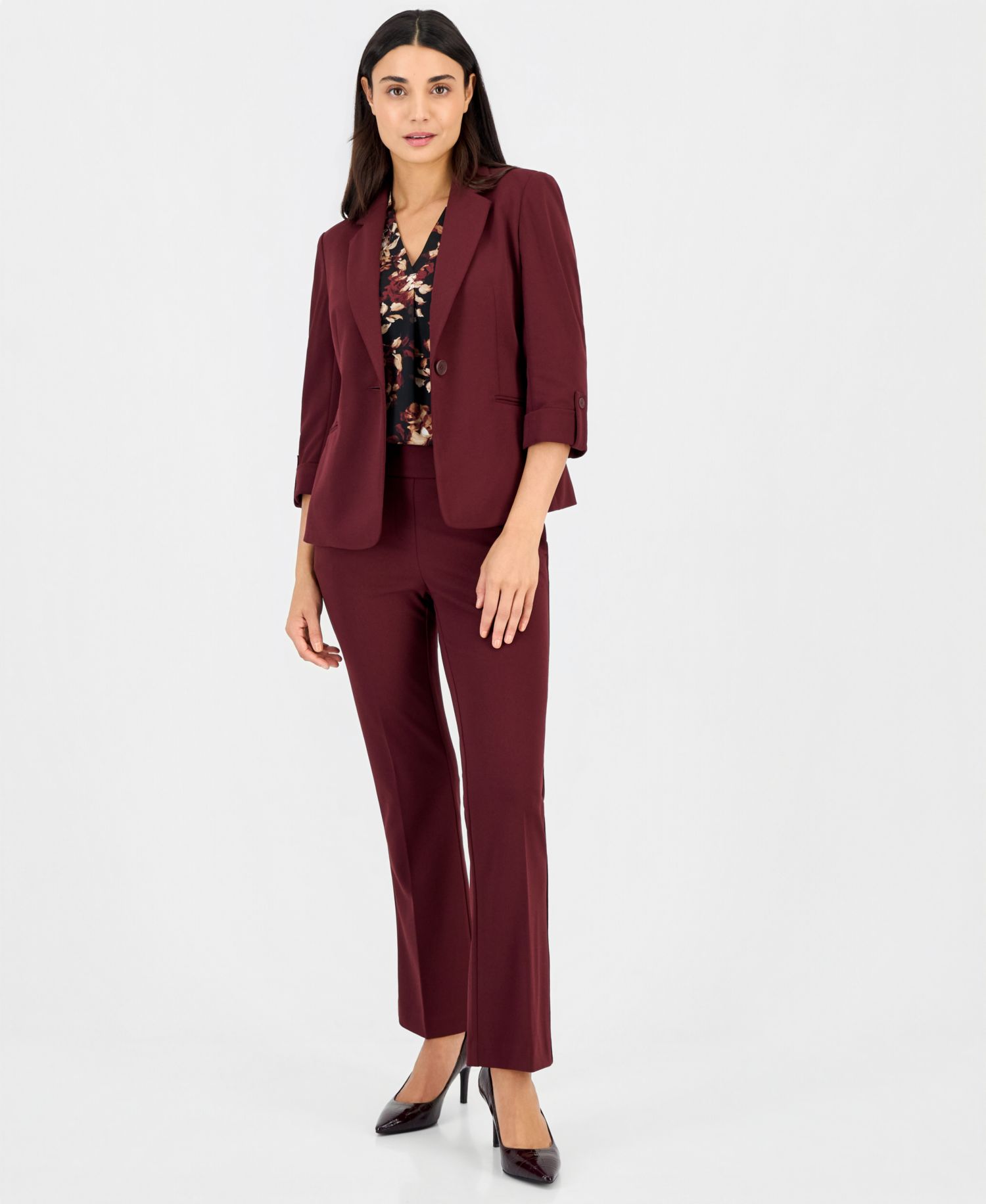 Petite Split-Neck Yoke Long-Sleeve Blouse