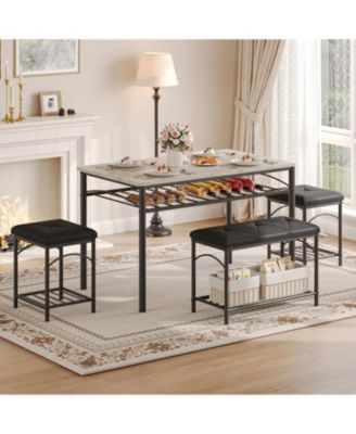 Dining Table Set for 4 with Upholstered Benches and 2 Stools, Small Kitchen Table Chairs Set of 4 for Apartment, Studio