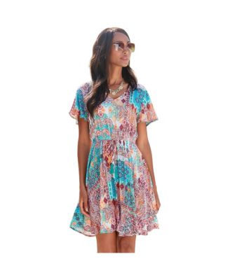 Women's Patchwork Print V-Neck Dress