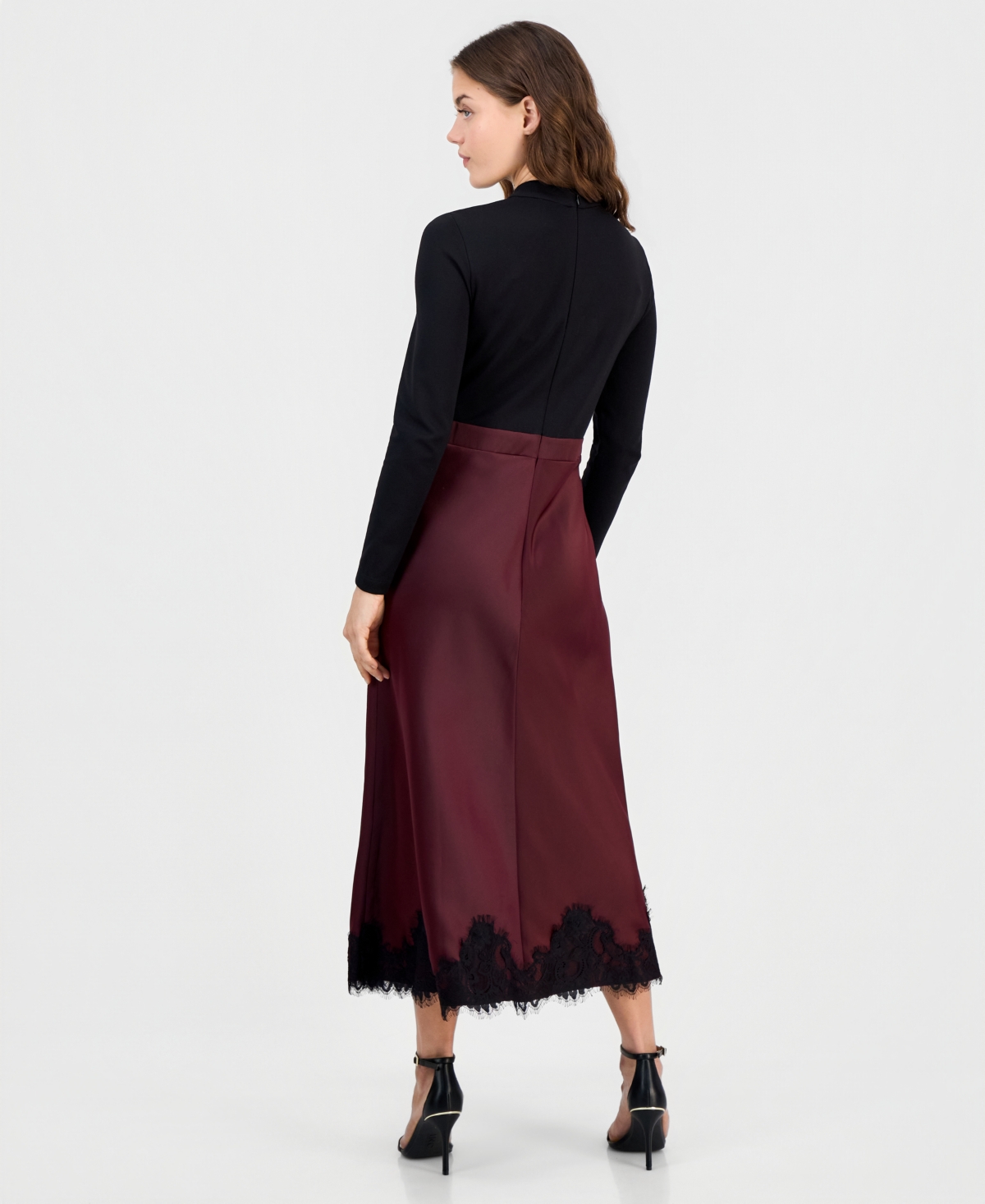 Anne Klein Petite Serenity Montreal Sati Long-Sleeve Lace Mock Neck Dress
