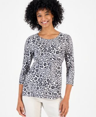 Women's Bold Leopard 3/4-Sleeve Jacquard T-Shirt
