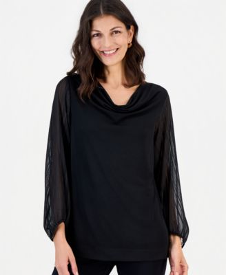 Women's Long-Sleeve Cowl-Neck Lurex Stripe Blouse