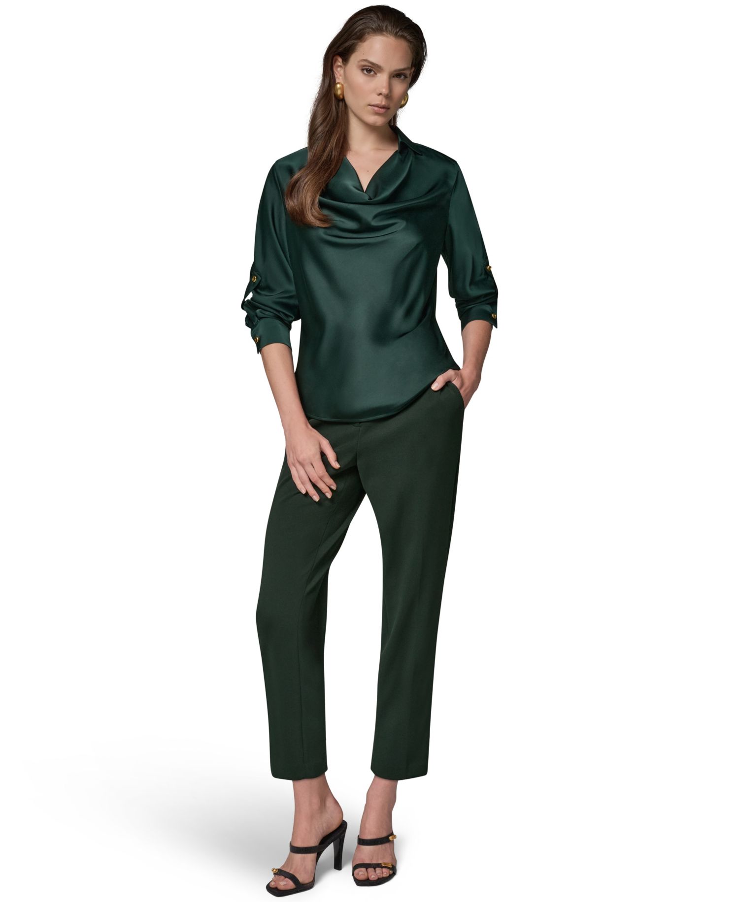 Petite Satin Back Crepe Long-Sleeve Top