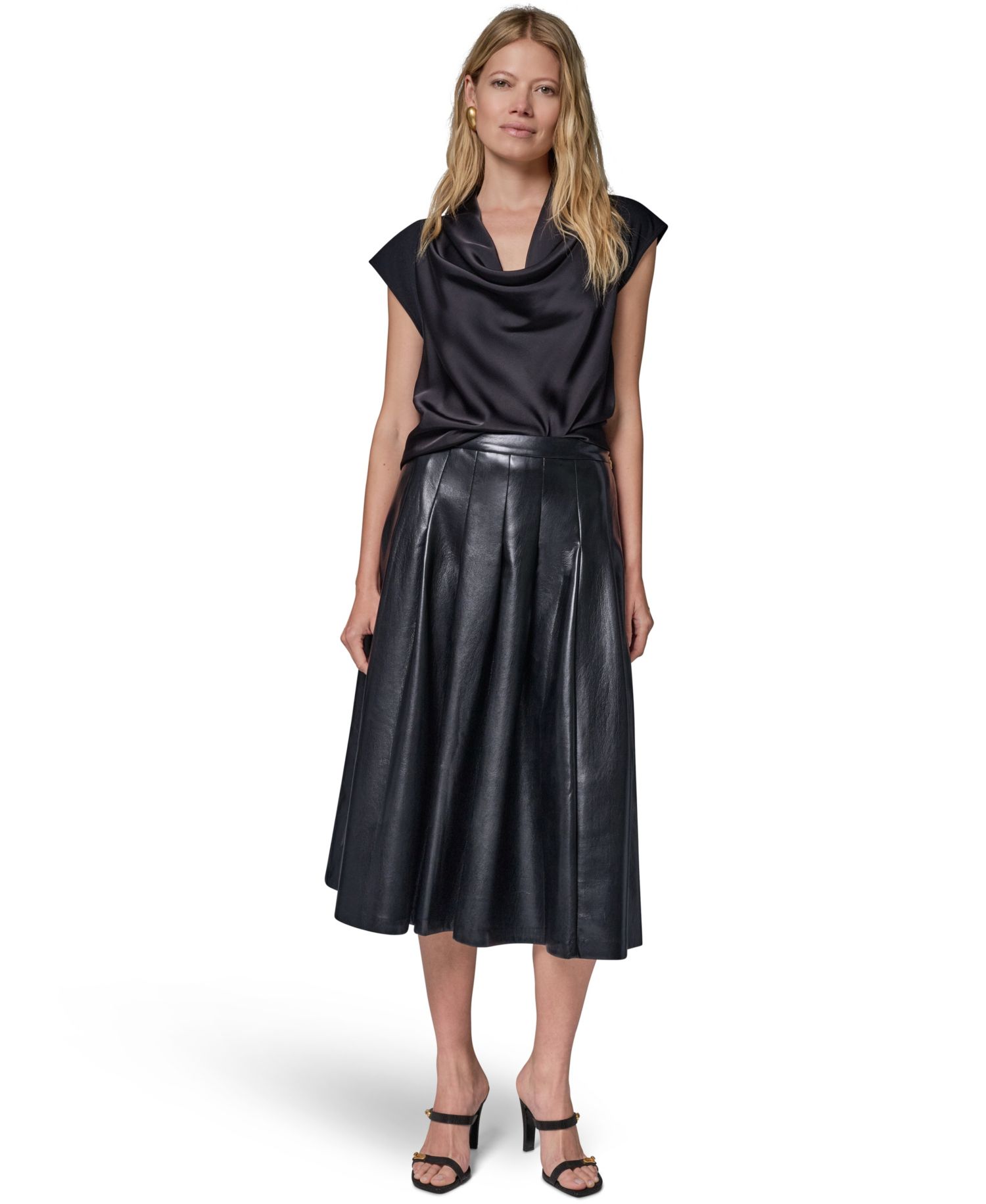 Women's Pleated Faux Leather Midi Skirt