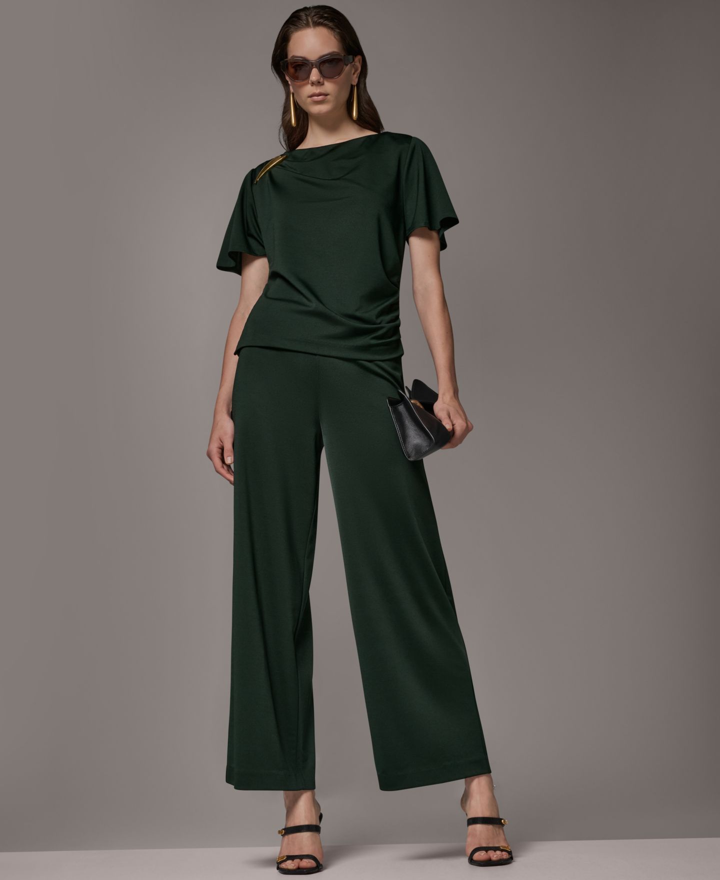 Женский топ Donna Karan New York Ruched Side Short-Sleeve Top, цвет: Чёрный тёмно-зелёный — фото 13