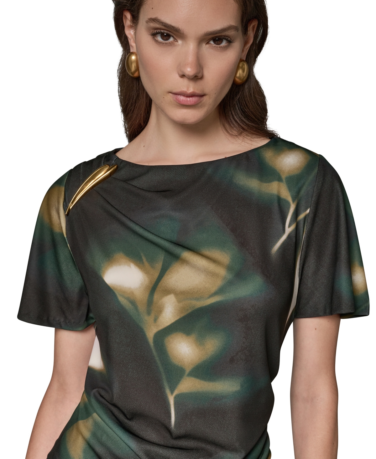 Donna Karan New York Women's Printed Jersey Boat Neck Top