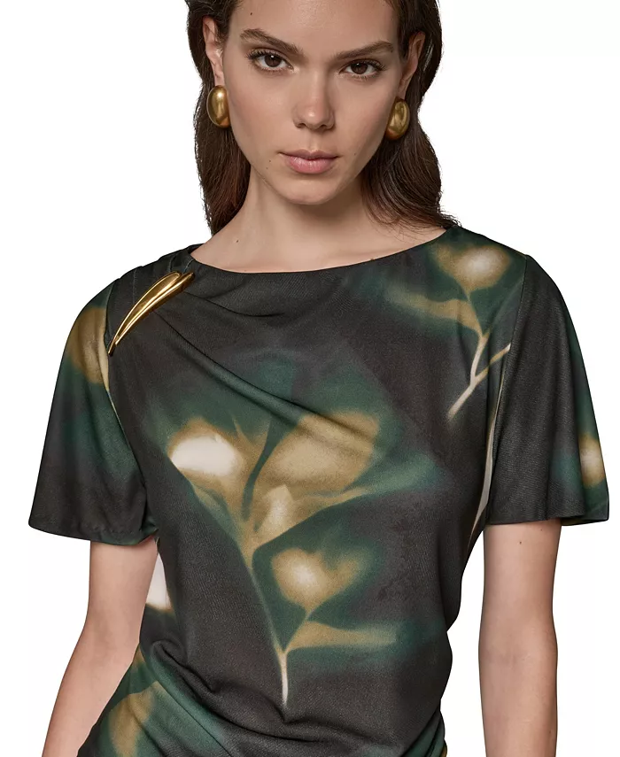 Women's Printed Jersey Boat Neck Top - thumbnail 4
