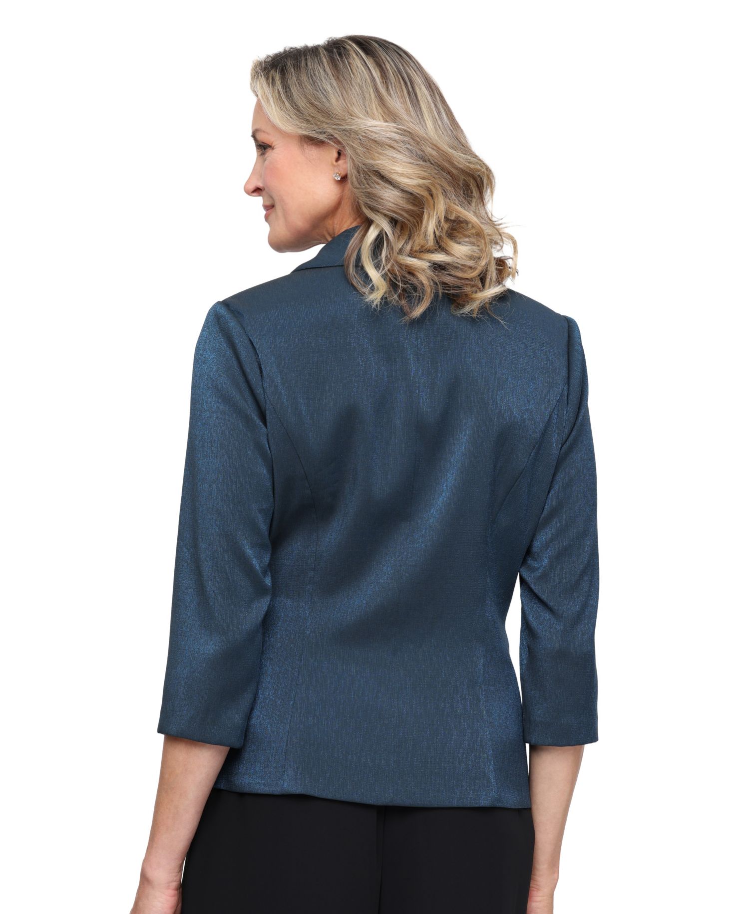 Women's Shimmer Side-Tie 3/4-Sleeve Collared Blouse