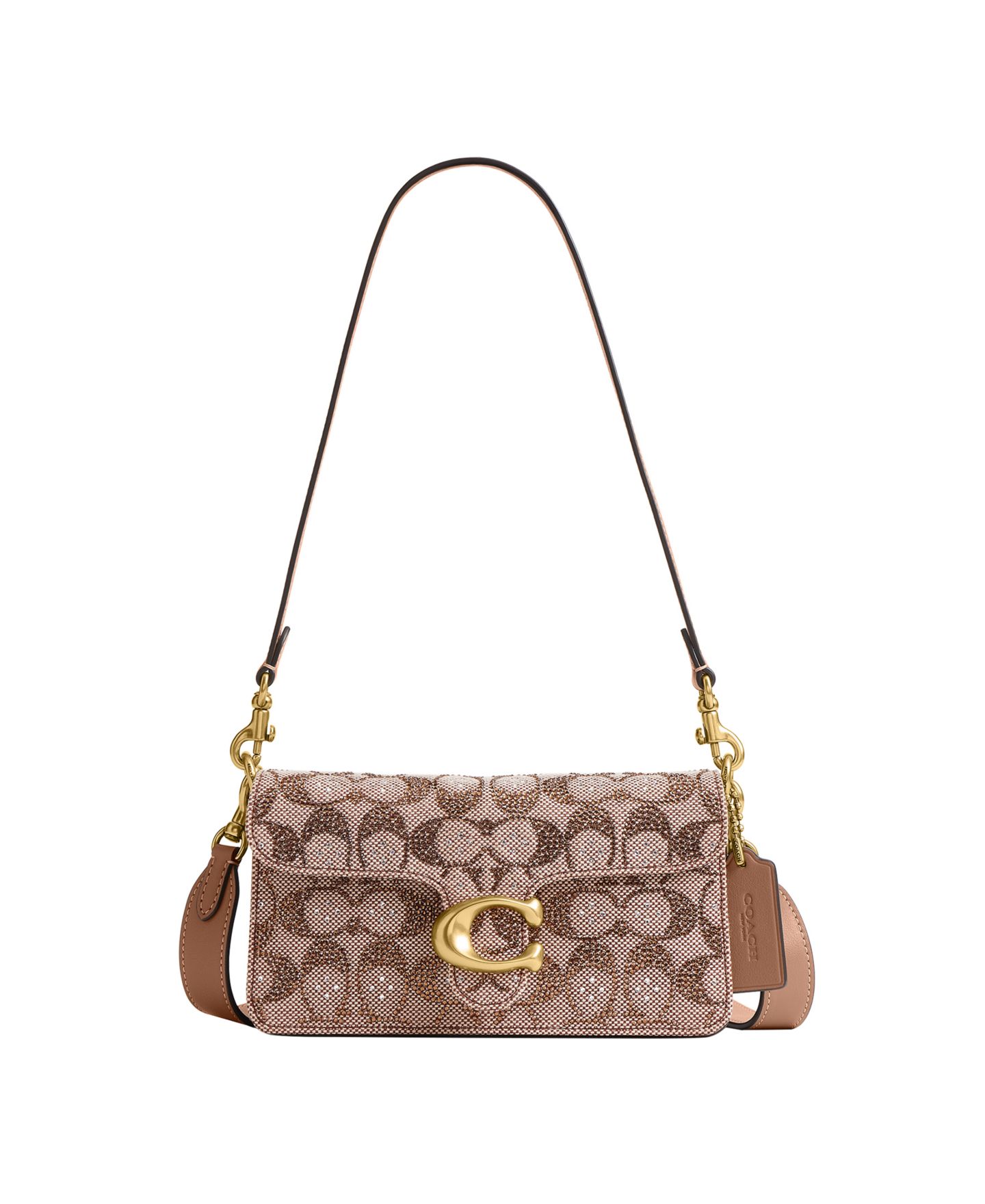 Женская сумка COACH Tabby Small Crystal Signature Jacquard Shoulder Bag 20, цвет: Латунный / Серо-бежевый — фото 1