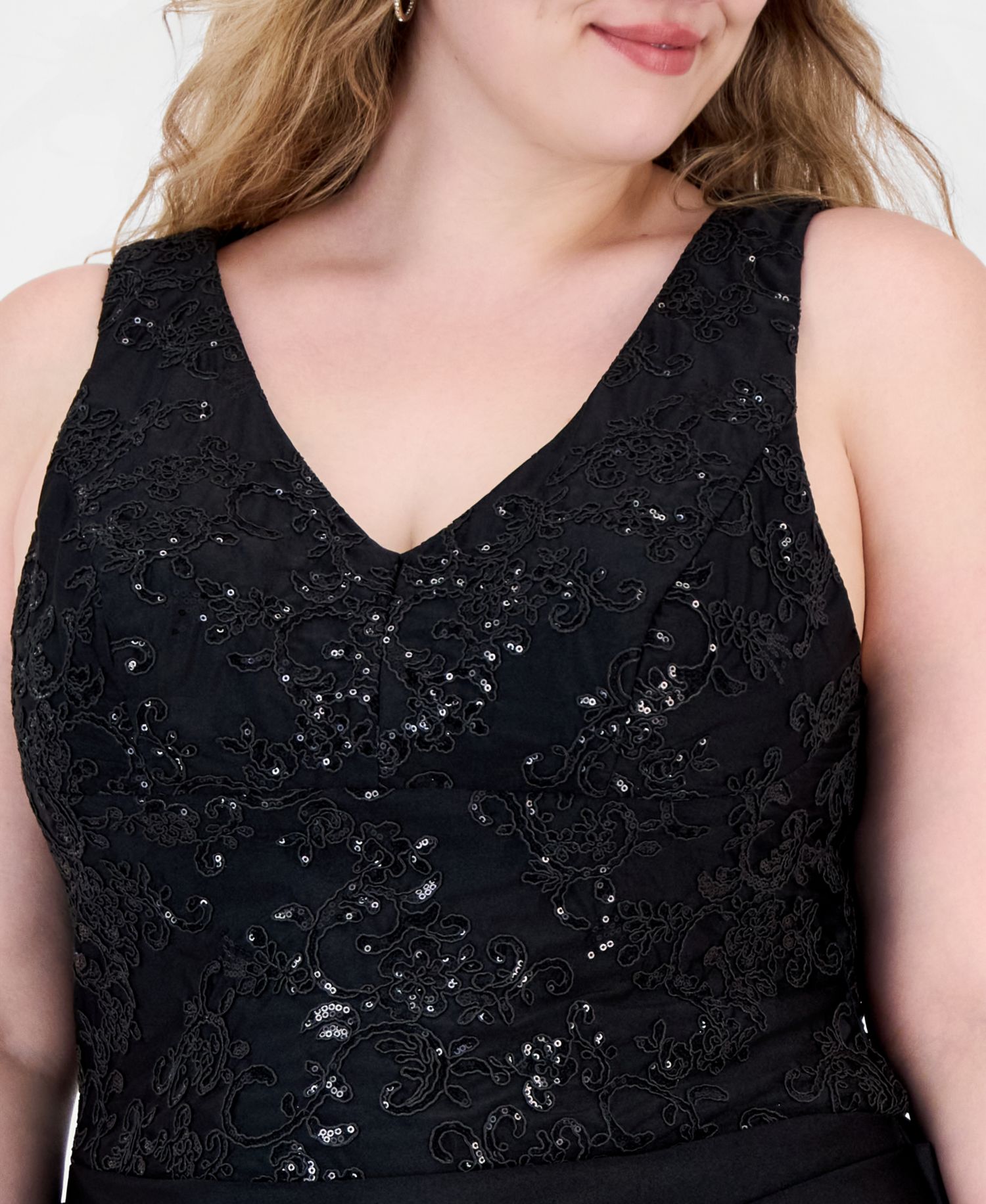 Plus Size Sleeveless V-Neck Sequin Gown