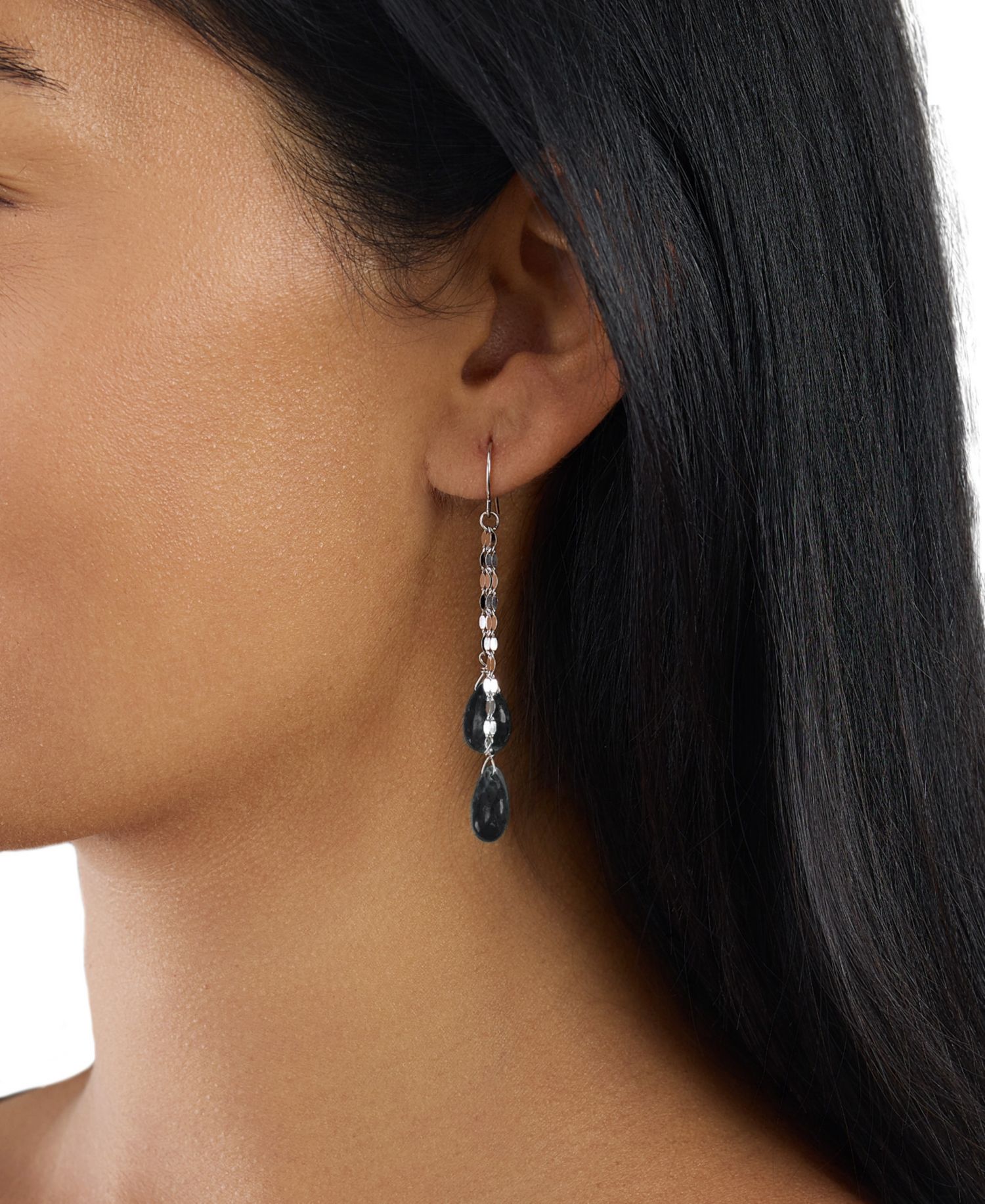 Sterling Silver Double Teardrop Chain Drop Earrings