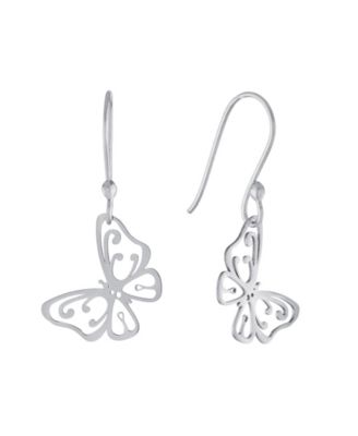 Sterling Silver Laser Cut Butterfly Drop Earrings
